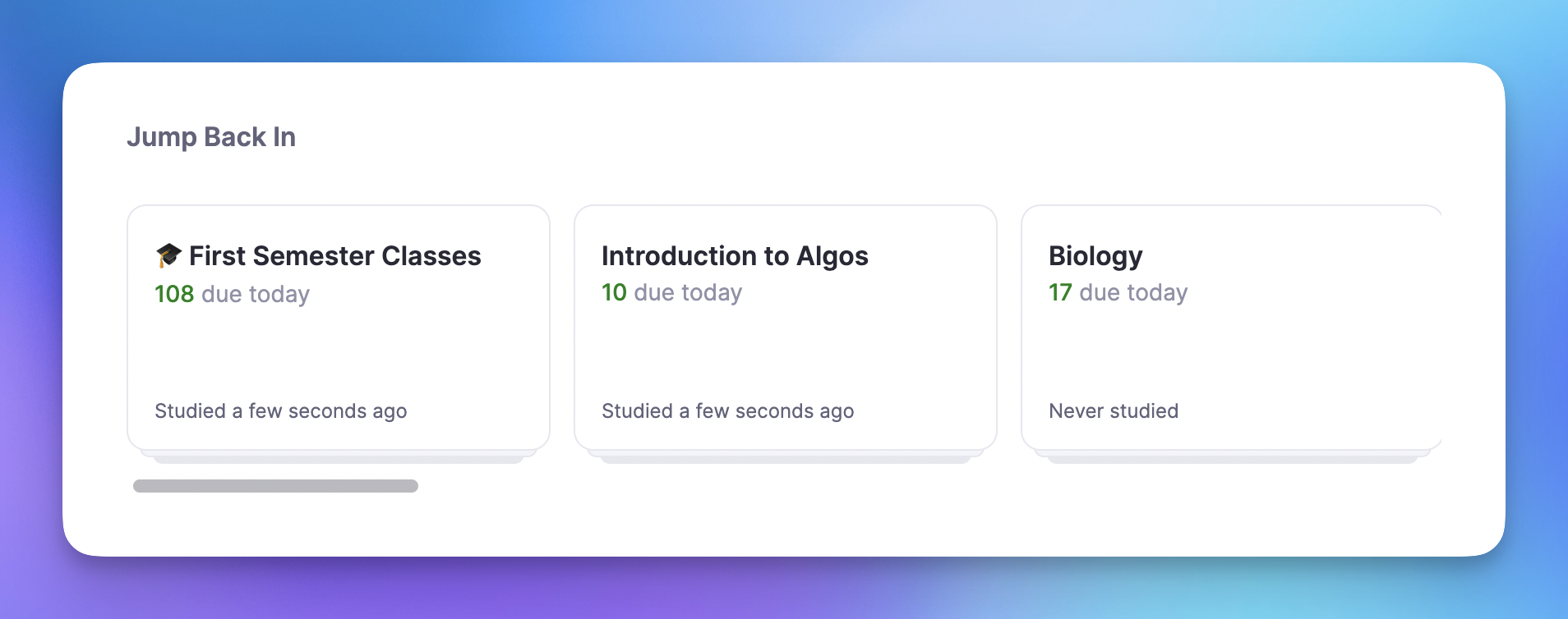 Paused flashcards in Flashcard Home