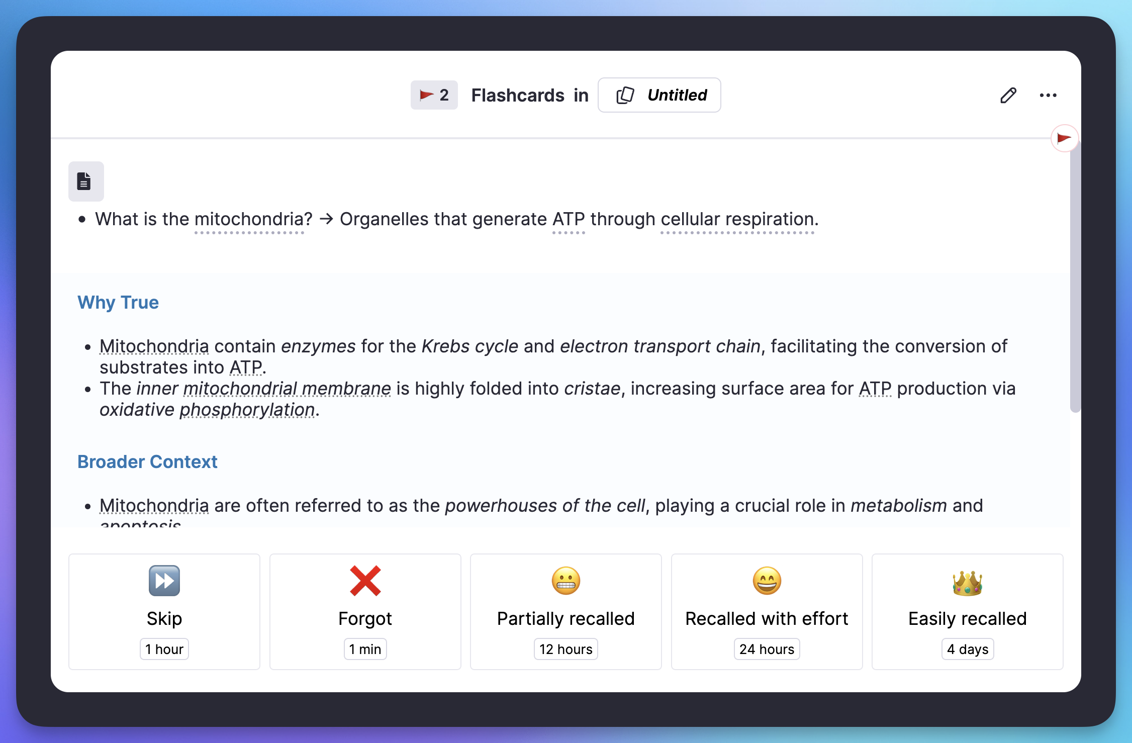 Flashcard showing 'Why True' AI explanation