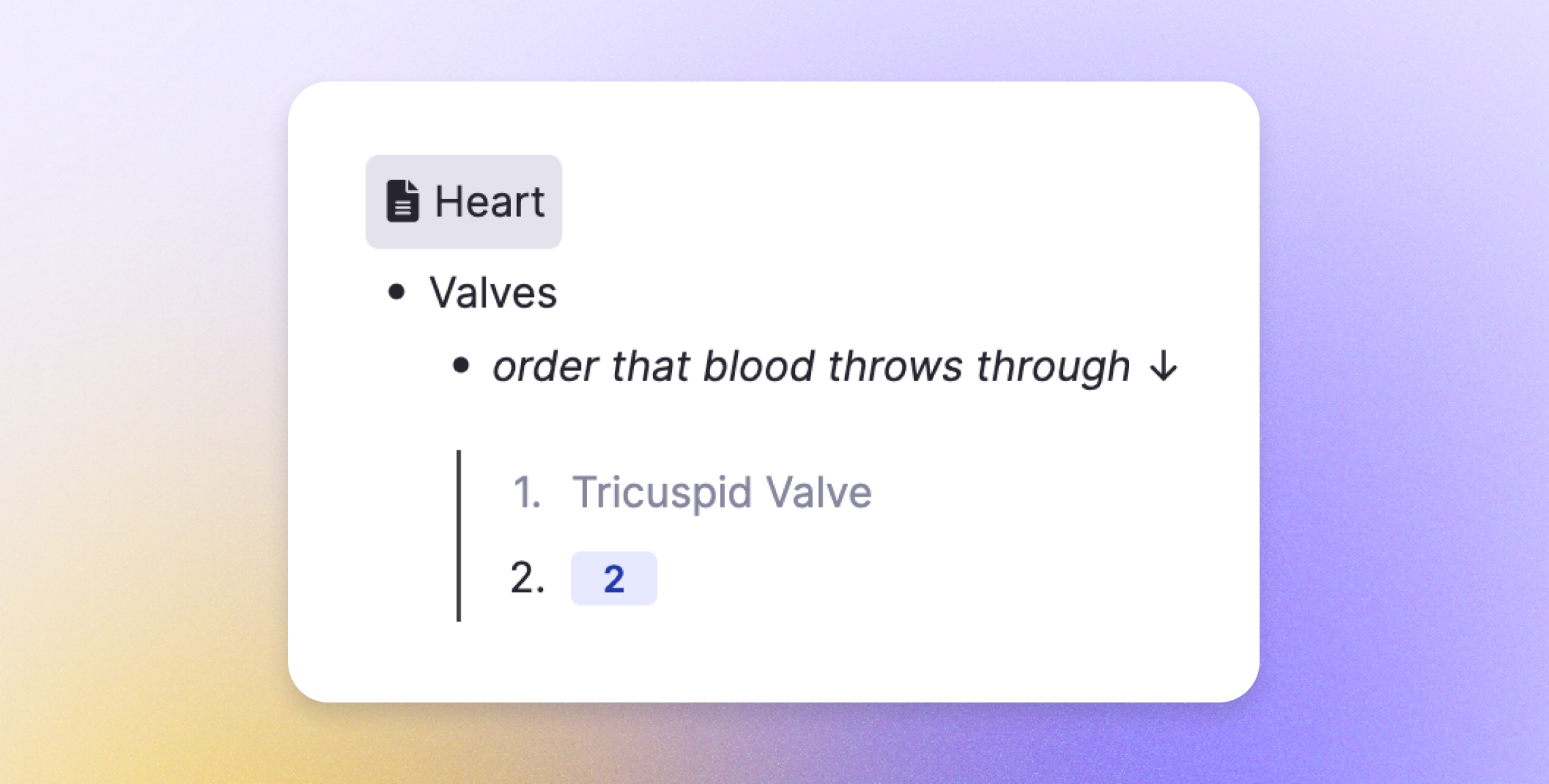 Multi-line list flashcard showing sequential answers in RemNote
