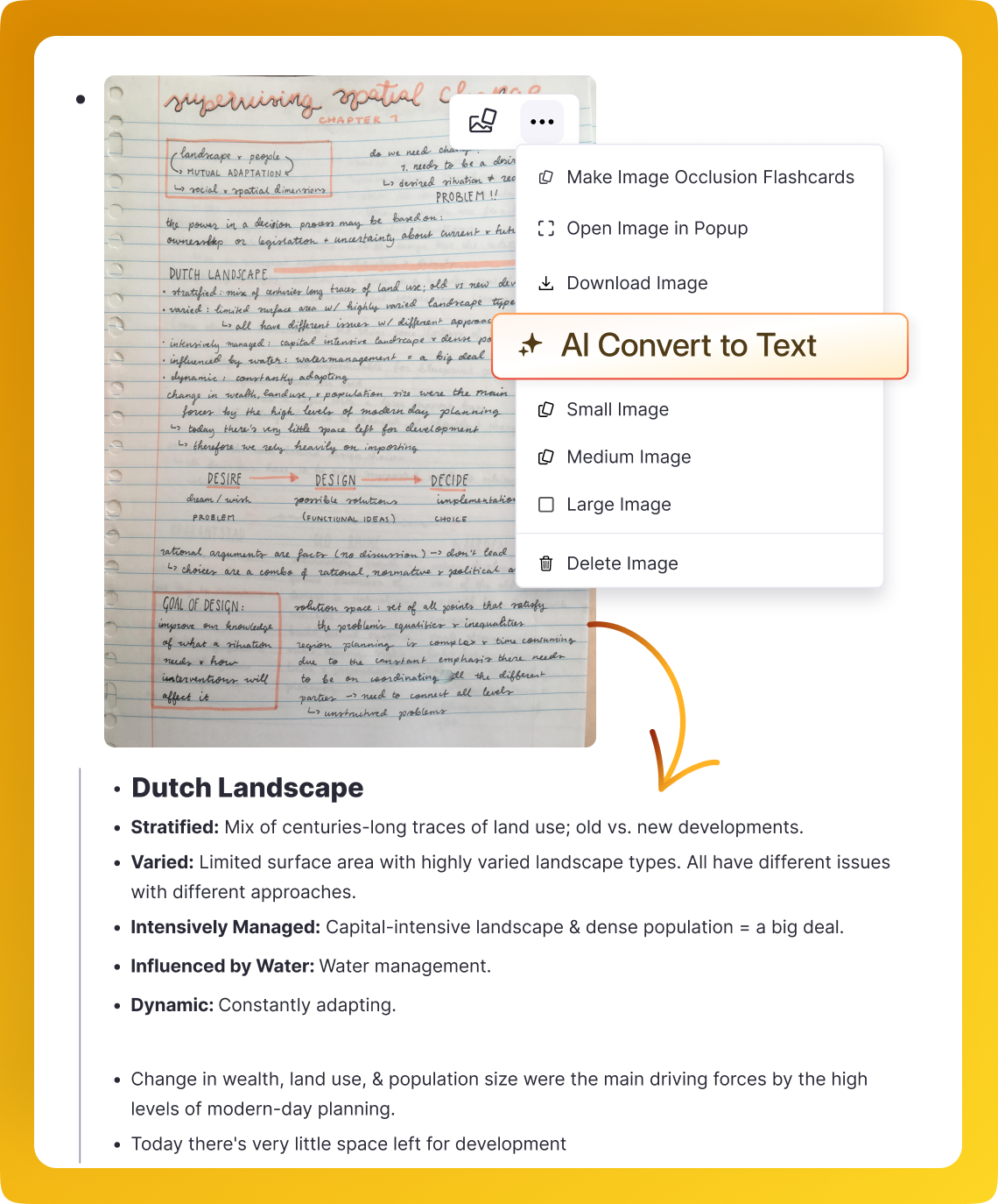 AI converting handwritten notes to typed text and flashcards