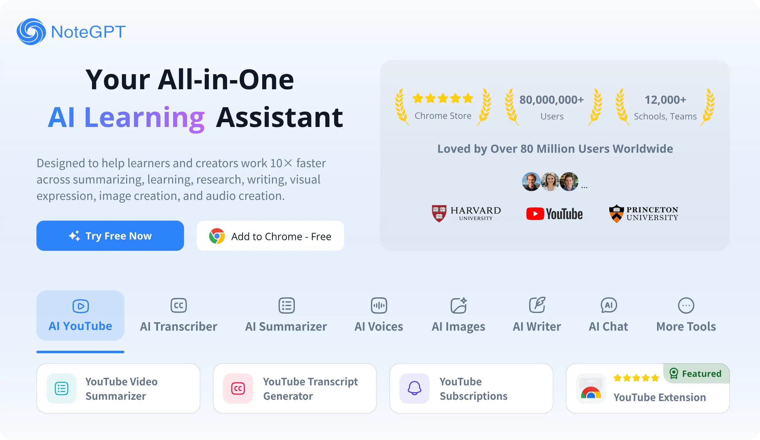 NoteGPT AI learning assistant interface